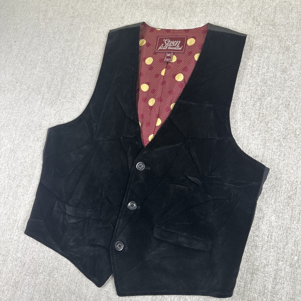 7 For All Mankind Vest Mens Size Medium Black Corduroy Silk Lined Western Cinch